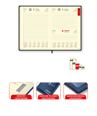 Kalendarz A5 Dzienny ELEGANT z Klipsem - registry drukowane | J-KE135