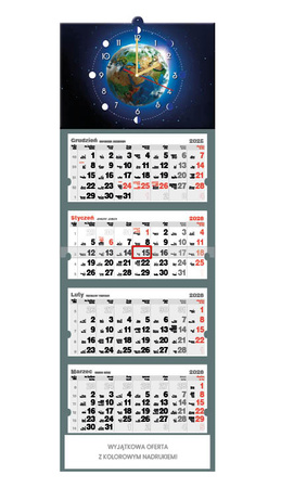 Kalendarz czterodzielny z zegarem – Glob | J-C 87