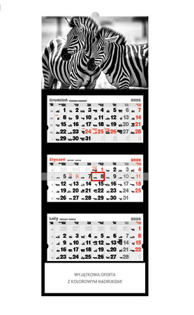 Kalendarz trójdzielny STANDARD – Zebry | J-T61BK