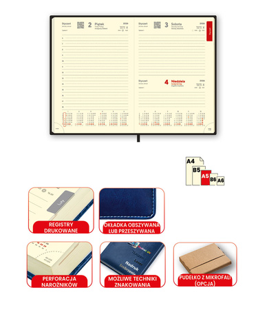 Kalendarz A5 Dzienny - registry drukowane | J-KBR 339