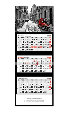 Kalendarz trójdzielny STANDARD – Black & red | J-T55BK