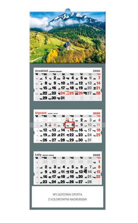 Kalendarz trójdzielny STANDARD – Trzy Korony | J-T 57 BK