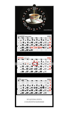 Kalendarz trójdzielny STANDARD z zegarem – Czas na kawę | J-T 86