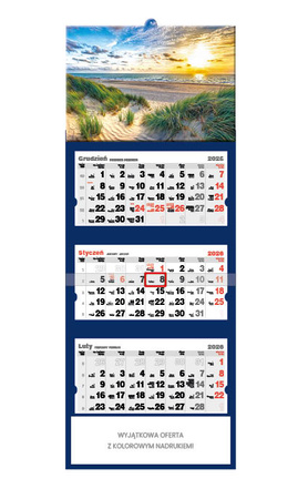 Kalendarz trójdzielny STANDARD – Zachód słońca nad Bałtykiem | J-T42BK